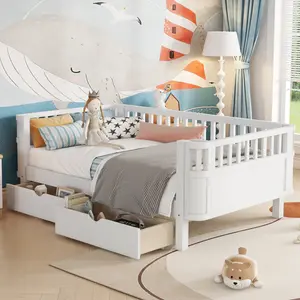Twin Size Wood Platform Bed for Kids, Wood Low Profile Twin Bed Frame with Rails for Girls and Boys, No Box Spring Needed