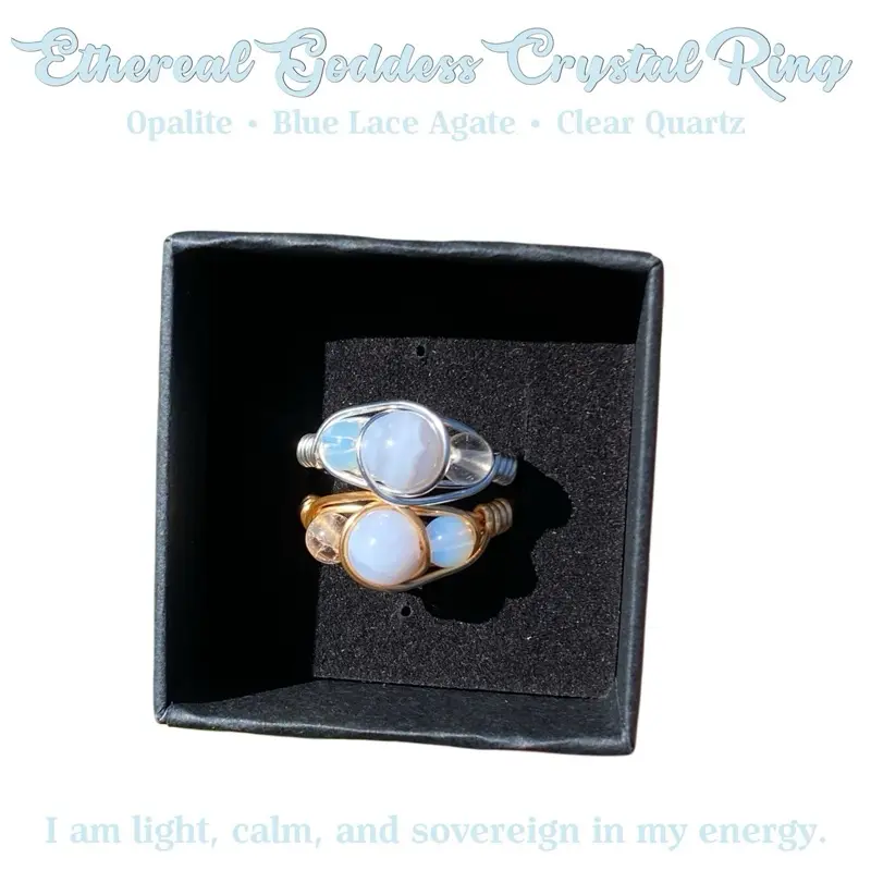 Ethereal Goddess Crystal Ring calming intuition aura cleansing clarity empath protection