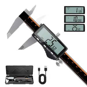 Digital Caliper, Rechargeable Calipers with Large LCD Screen, Stainless Steel Caliper Measuring Tool, Auto-Off Micrometer, Inch/MM/Fraction for DIY/Household/3D-printing