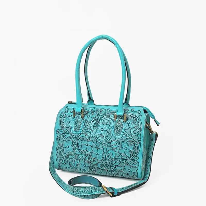 ADBG1483 American Darling Hand-Tooled Leather Duffel Bag | Floral Carved Travel Carryall