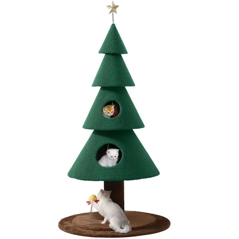 Yitahome 60 inch Cat Tree for Indoor Cats, Tall Cat Tower Furniture with 2 Large Condos, 5ft Christmas Tree Party Decoration with Cat House and Beds