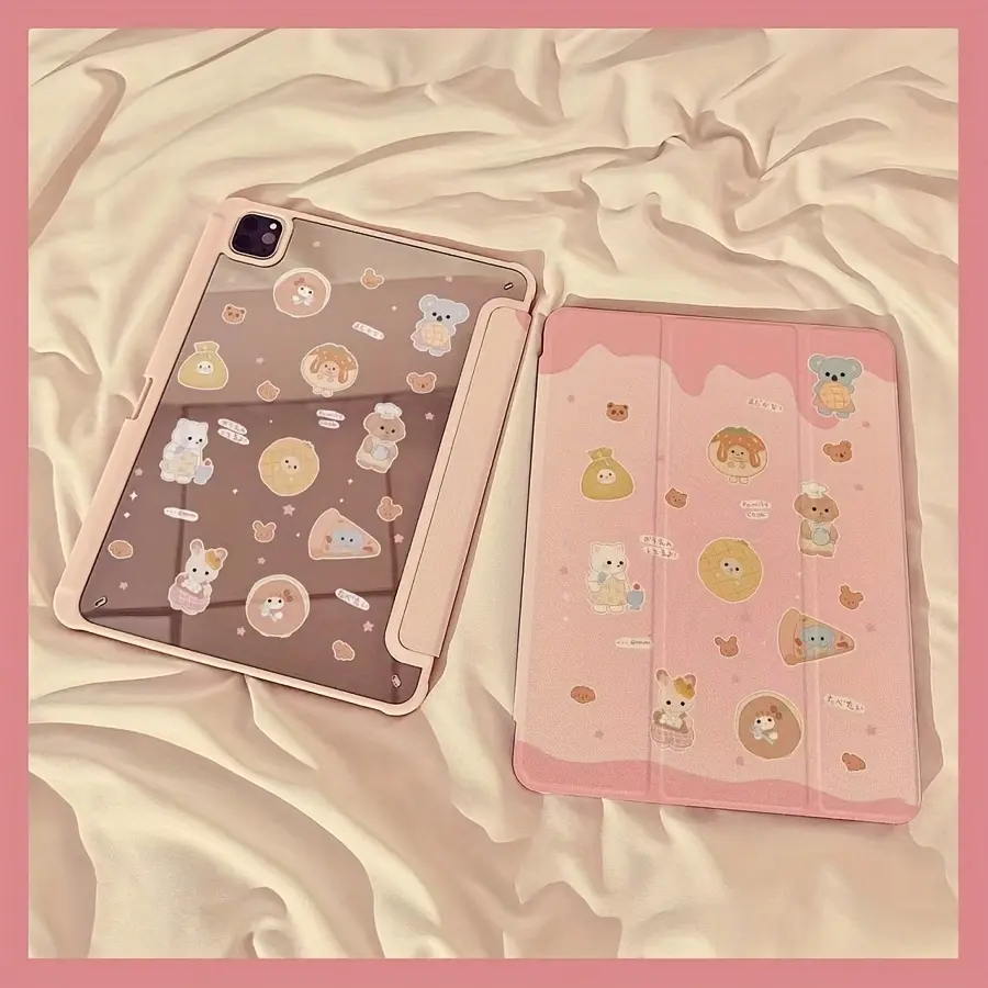 Pink Mirror Cartoon Little Animal Stand Tablet Case for iPad 10.9" / Air 4/5/6 / 10.2" / 10th Gen / Pro 11" 2024 / 9.7" / 10.5"