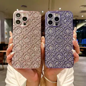 SR-Fashion Pattern Flash Diamond IPhone16promax Light Luxury Glitter Suitable for 15 Mobile Phone Case 14 13 Sparkling Case