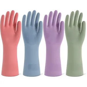 4 Pairs Rubber Cleaning Gloves Reusable Dishwashing Gloves with Flocked Lining & Non-Slip Grip Colorful Kitchen Gloves for Washing Dishes & Household Cleaning Perfect for Women & Men (M)