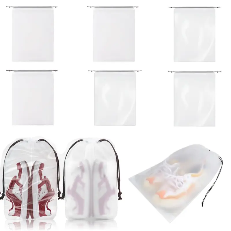 60-Pack Large Transparent & Frosted PE Drawstring Strap Shoe Storage Pouches (30 Frosted Bags, 30 Transparent Bags) - PVC, 11.8×15.7 in, Waterproof, Dust Resistant, Secure Fit Unisex Organizer for Closet, Travel Luggage