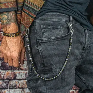 2pc Y2k Keychain For Men- Punk Grunge Pants Chain- Black Beaded Pocket Chain- Handmade Silver And Bronze Key Chain- Everyday Use Accessory