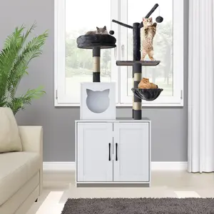 Cat Tree Tower Multi-Layer Furniture Easy to Assemble Perfect Gift for Cats Apartment Pet Playground Wooden Cat Litter Box Enclosure with Scratching Post and Platform Kitten Condo Comfortable Design