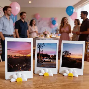 3pcs/set white and pink daisy photo frames, suitable for polaroids or small photos, add a floral touch to your desk, making them a perfect desktop decoration gift for the office or bedroom