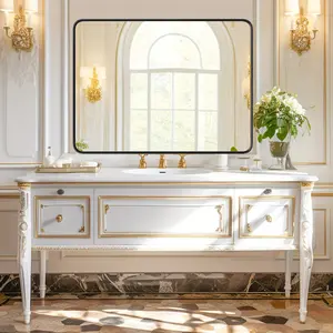 New 36inch × 24inch Bathroom Wall Mirror Black Metal Frame Wall Rectangular Mirror Aluminium Decor