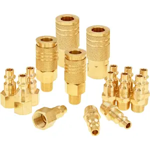 Air Hose Fittings 1/4" NPT, 16- Solid Brass Quick Connect Air Line Fittings, 1/4 Inch Compressor Accessories, Coupler and Plug Kit, 1/4'' Quick Connect Hose Repair Kit