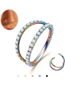 G23 Titanium Nose Rings Hoops Spiral Nose Ring 16G 18G 20G Double Hoop Septum Click Nose Rings Lip Rook Lobe Tragus Helix Cartilage Daith Conch Earrings Clear CZ Paved Nose Piercing Jewelry for Women Men