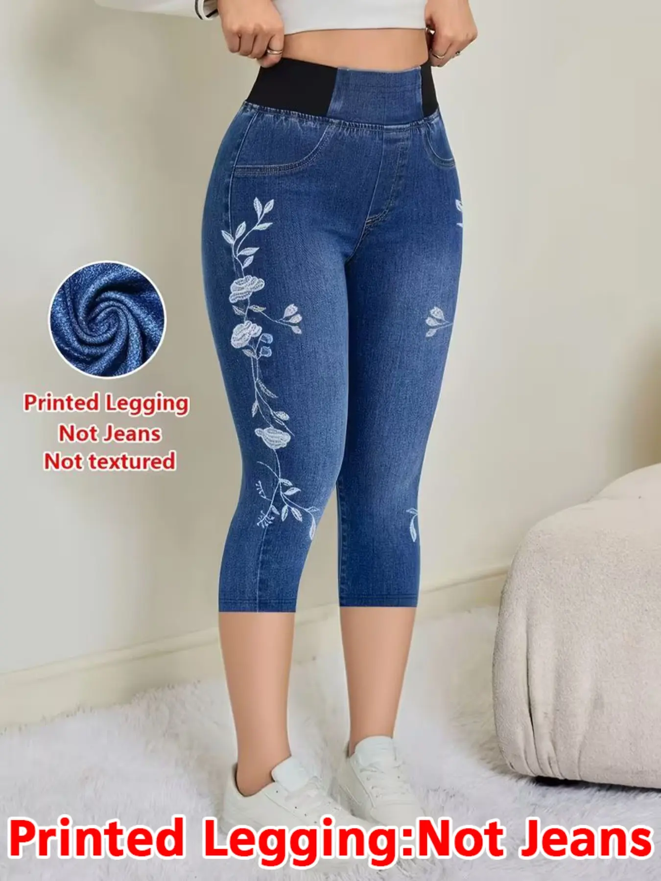 Women's Fashion Printed Leggings Pants, Bottom, Fitted Elastic Fake Jeans Print, All-Season Comfort, Versatile Style for Casual and Formal Wear, Versatile Appeal