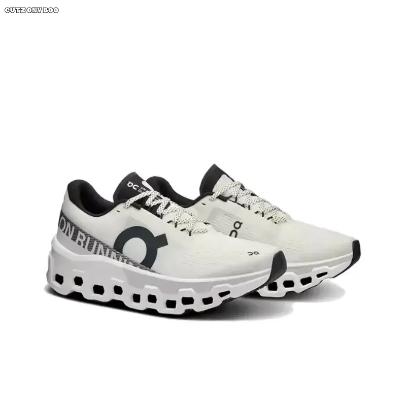 Running Sneakers White Black Printed Hollow | Breathable Mesh Upper, Black Fabric Collar | Hollow Cushion Foam Midsole & Black Toe Cap | For Outdoor Training & Classic Contrast Outfits