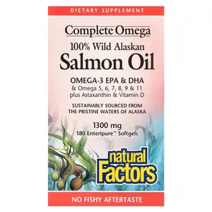 Natural Factors Complete Omega, 100% Wild Alaskan Salmon Oil, 1,300 mg, 180 Enteripure Softgels