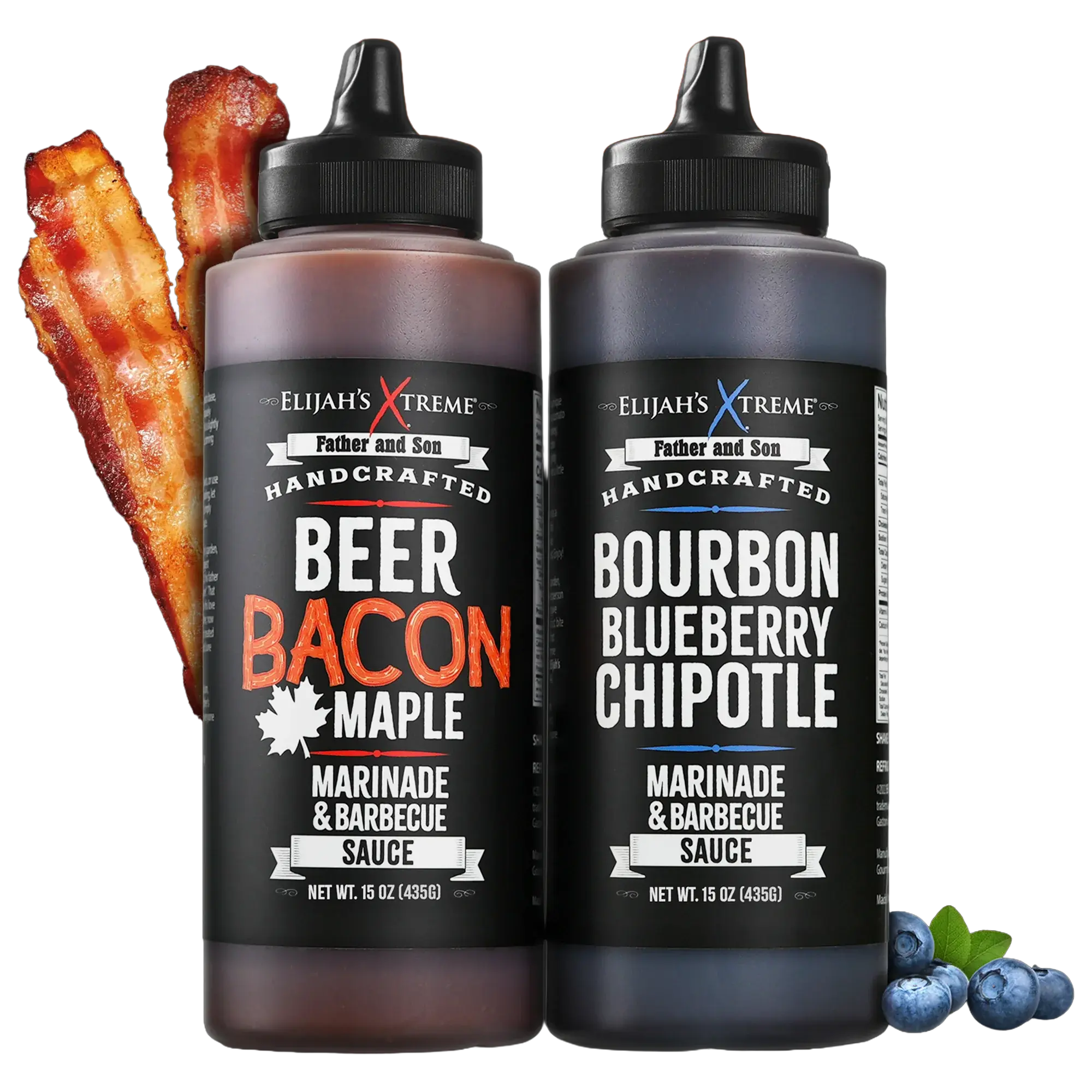 Elijah’s Xtreme BBQ Sauce Bundle - 2-Pack - Bacon Maple & Blueberry Chipotle Barbecue Sauces & Marinade, Net wt. 15.3 oz Each, Best Chicken Flavor Dip