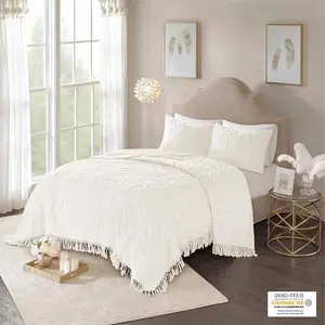 Tufted Cotton Chenille Medallion Fringe Coverlet Mini Set