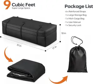 Forluck 53" x 19" x 5" Hitch Mount Cargo Carrier, 500 lbs Capacity Heavy Duty Cargo Basket for SUV Truck RV, Hitch Mounted Luggage Carrier Fits 2" Receiver w/Waterproof Bag, Stabilizer, Net and Straps