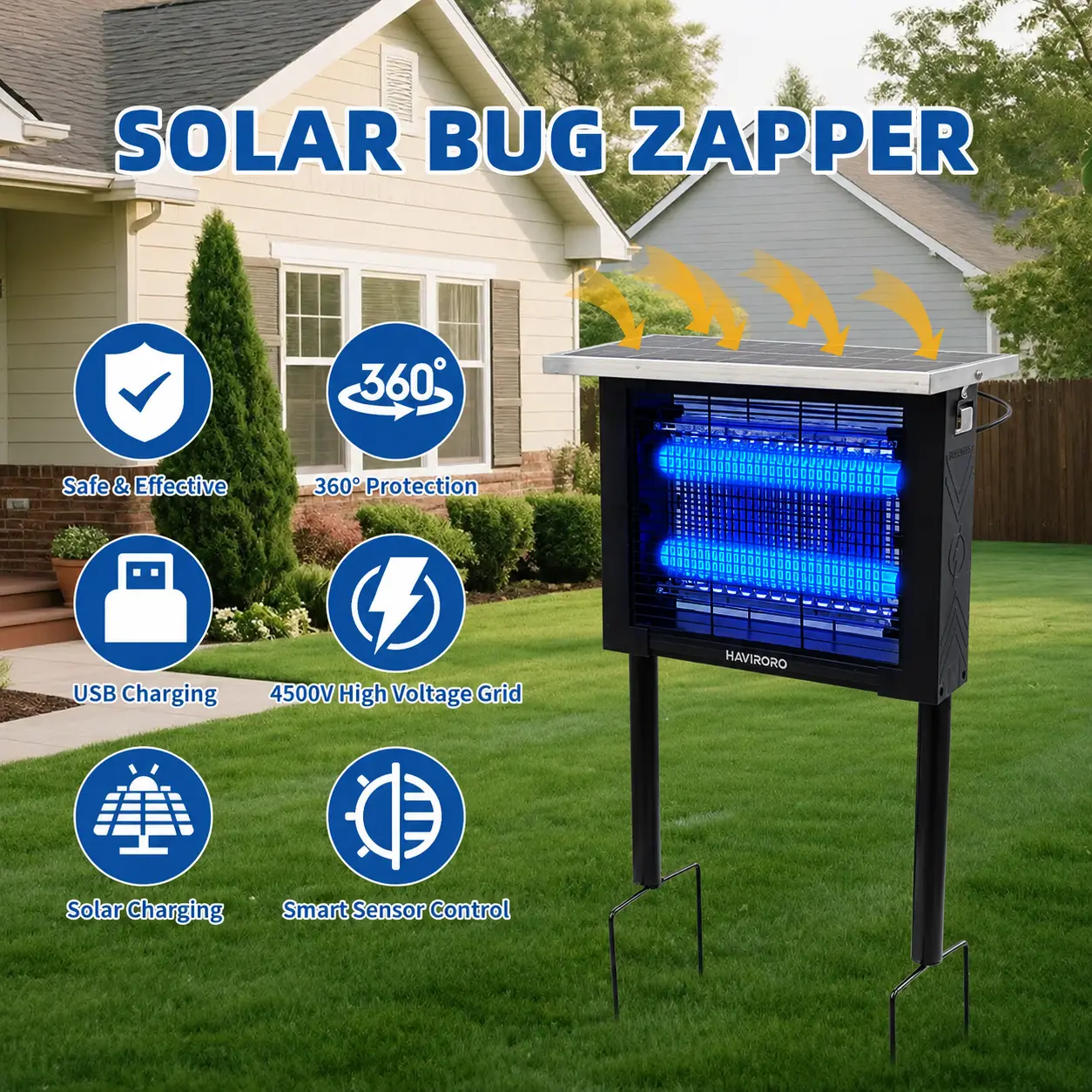 Solar Bug Zapper Outdoor, Upgraded IP67 Waterproof Mosquito Zapper Outdoor Solar Powered Mosquito Killers Electronic Weatherproof