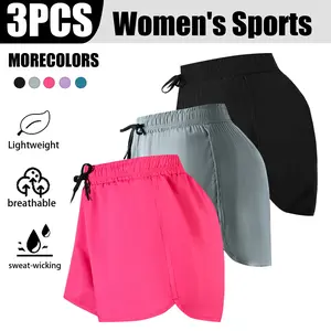 3-Pack Women’s Sports Shorts Lightweight Breathable Quick Dry Casual Fashion Drawstring High Waist Fitness Yoga Shorts