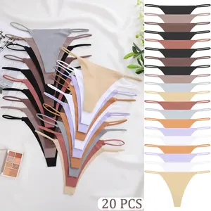 FINETOO 20 Pack Seamless Low Rise Thin Belt Thongs for Women No Show Bikini Underwear Soft Breathable Panties