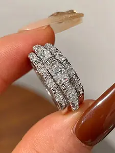 3 Pcs/Set Gorgeous Cubic Zirconia Ring Set Wedding Promise Rings For Women For Wedding Engagement Anniversary Jewelry Valentine's Day Gift