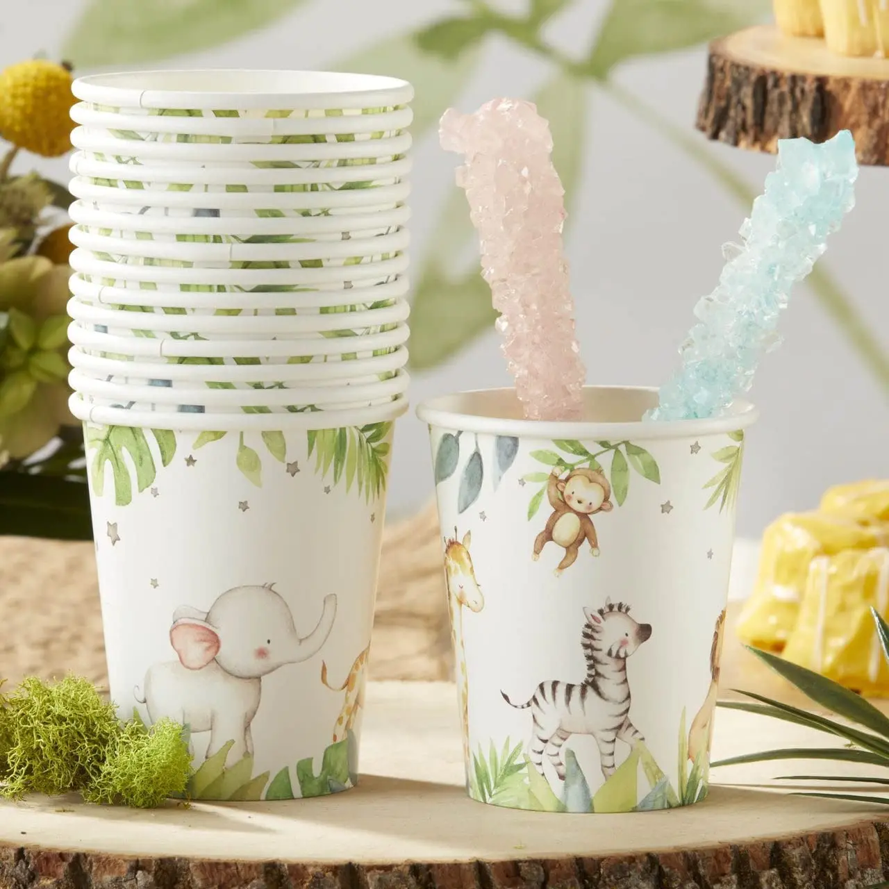 Kate Aspen Safari Baby Party Cups 64 Pcs 7 oz. Disposable Paper Cups Drinkware Party Favor for Birthday, Baby Shower, Children Party (Bulk)