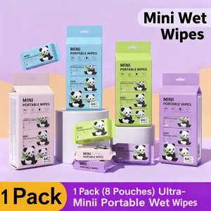 DX Mini Wipes 64 Compact Hand and Face Wipes 8 Packs 8 Wipes Per Pack Fragrance-Free Alcohol-Free Travel Size Individually Wrapped Portable for Adults Children