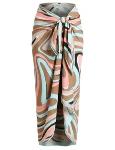PRE-ORDER-L'AGENCE Maribel Cover-Up Pareo in Multi Abstract Swirl