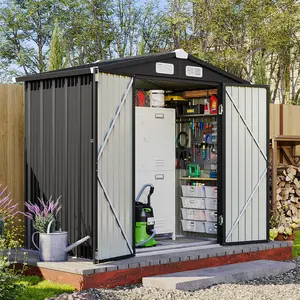 Aoxun Outdoor Storage Shed Metal Garden Tool Shed with Sloping Roof & Lockable Door for Patio Lawn Backyard Black Organizer for Garden Tools