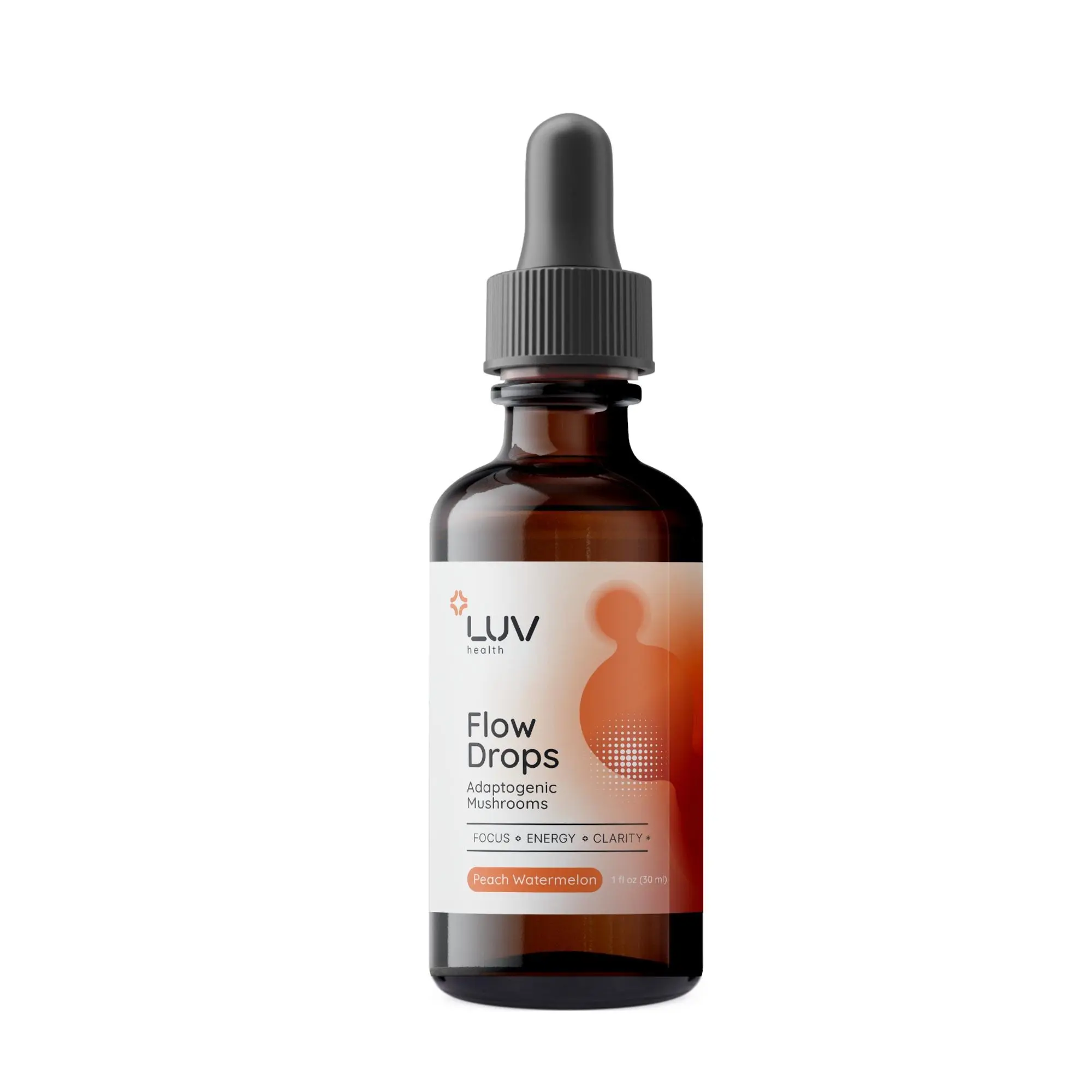 LUV Flow Drops: Adaptogen Blend for Mental Clarity & Energy, Vegan Keto, Focus & Immunity Support, Lion's Mane, Cordyceps, Reishi, USA Made, Non-GMO, 30 Servings (1)