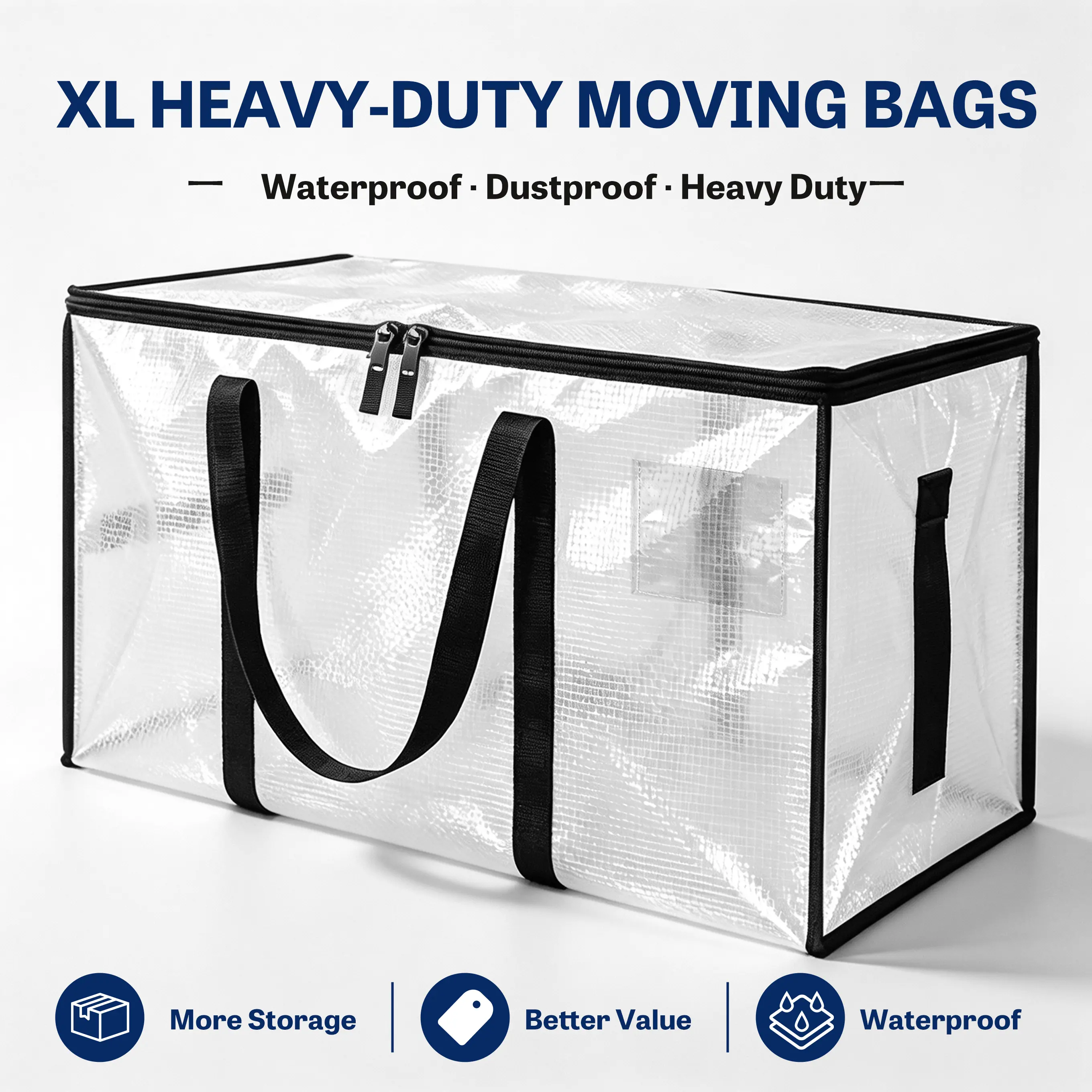 Extra Large Heavy Duty Moving Bags with Handles & Zippers, Foldable Water Resistant Storage Totes for Moving, College Dorm, Clothes & Home Organization, Multiple Pack Sizes Available