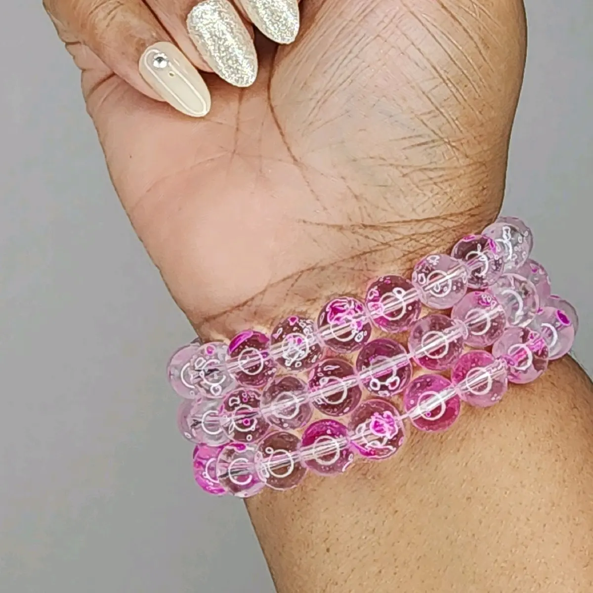 Dark Pink Clear Marble Beaded Bracelet