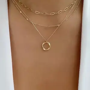 3 Piece Minimalist Layered Necklace Set for Women – Dainty Twisted Circle Pendant, Gold & Silver, Adjustable Length, Delicate Stackable Necklaces for Daily & Party Wear