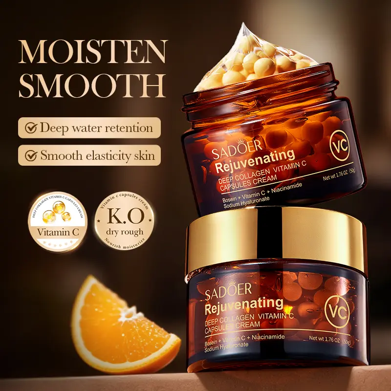 SADOER Vitamin C Collagen Capsules Face Cream 50g, Niacinamide & Sodium Hyaluronate Facial Moisturizer, Deep Hydration, Smooth & Radiant Looking Skin, Daily Skin Care