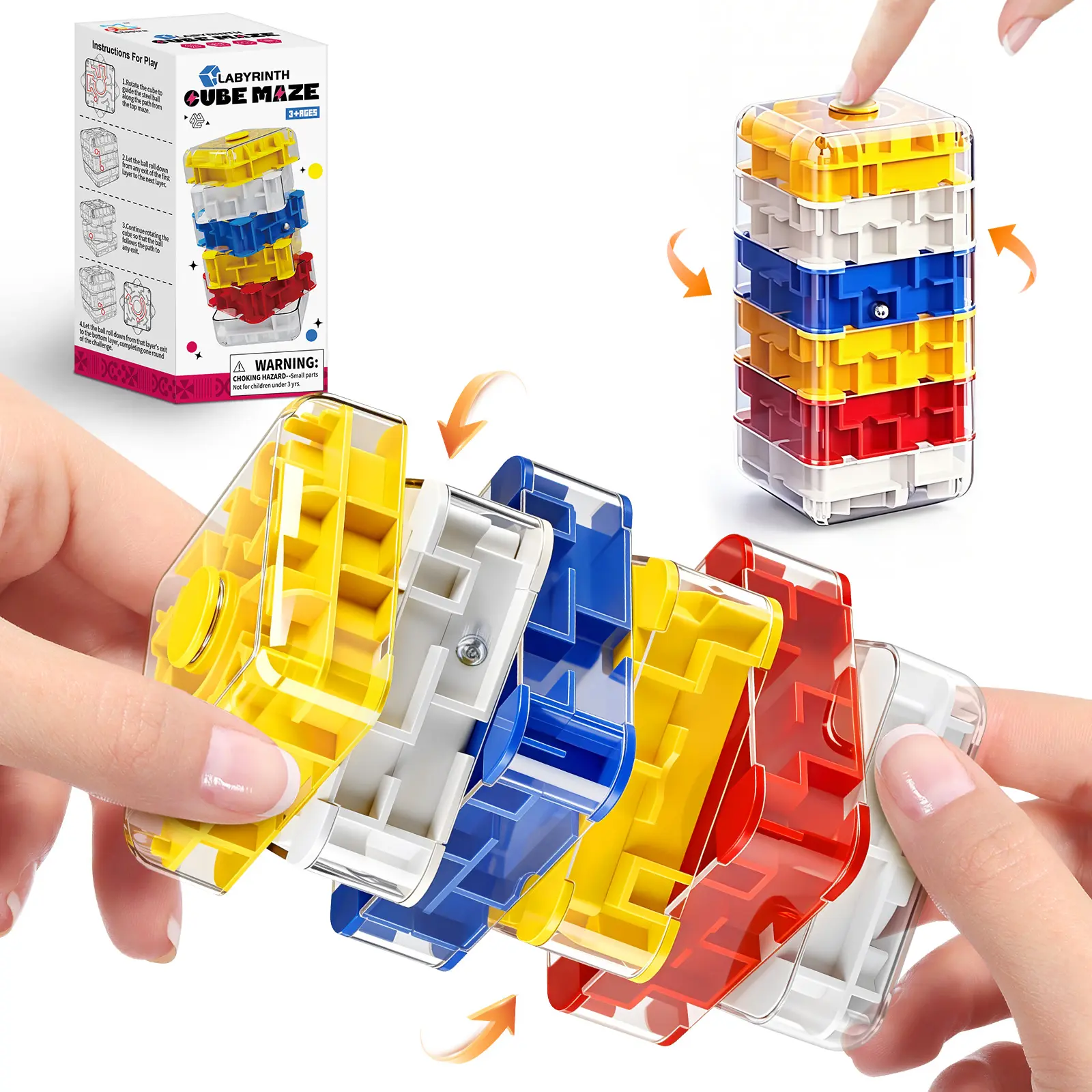 6-Step Large ABS Plastic 3D Maze Puzzle with Fidget Spinner - Magic Cube Brain Teaser Toy, Fine Motor Skills Enhancer for Children Development & Adults' Stress Relief, Problem Solving