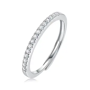 [TW] "Half Moon" Synthetic Moissanite 925 Sterling Silver Ring Band (R12463)