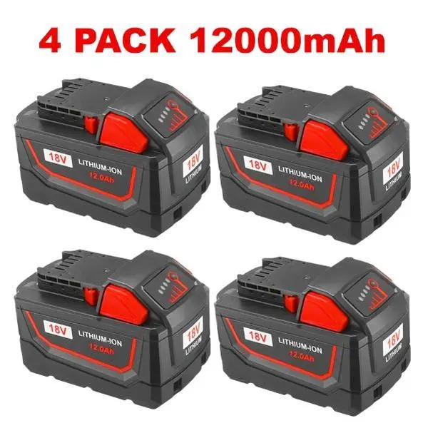 2/4 Pack Milwaukee M18 12.0Ah 18 volt High-Capacity Replacement Batteries, 2pcs - Compatible With Multiple Models, Long-Lasting Power & LED Indicator,Lithium-ion battery pack