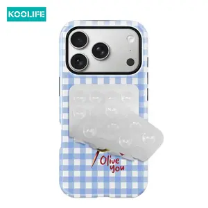 KOOLIFE 2pcs Set Blue White Gingham Pattern Case with Double Sided Suction Cup Stand Shockproof Glossy Hard Back TPU Bumper Cute Aesthetic Phone Cover for iPhone 17 16 15 14 13 12 11 Pro Max Plus Farmhouse Style Gift for Women Girls