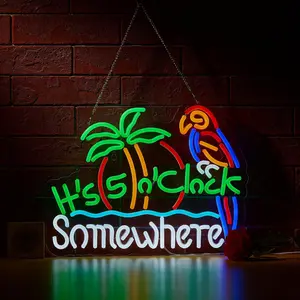 Its 5:00 O'clock Some Where Neon Sign for Wall Decor Five Oclock Somewhere Sign LED Bar Beer Garage Neon Light.