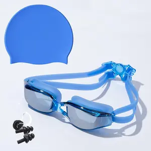 Swimming Goggles with Nose Clip & Earplugs & Cap, 1 Set Anti-fog Waterproof Outdoor Swimming Goggles, Swimming Accessories for Training, Swimming Pool, Beach
