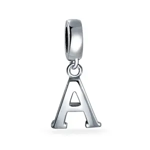 Initial Alphabet Bead Charm Sterling Silver A-Z for European Bracelet