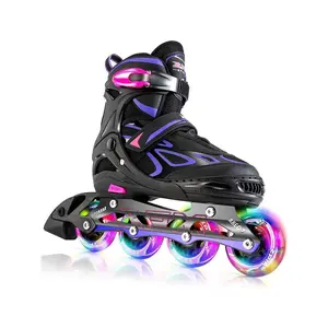 2PM SPORTS Vinal PurPLE Adjustable Inline Skates, All Wheels Light Up, Fun Illuminating Outdoor Skates for Boys and Girls, Kids and Youth