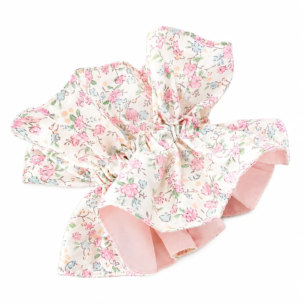 Pink Rose Floral Scrunchie, Korean Style Bow Hair Tie