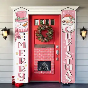 Christmas Porch Sign Set, Santa & Snowman Banner, Perfect Outdoor Indoor Decor, Ideal for Front Porch Yard Garage Home Decoration