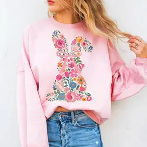 Coquette Easter Bunny Floral Sweatshirt, Happy Easter Sweatshirt, Sweatshirt Bunny, Floral Easter Bunny Sweatshirt, Easter Shirt Sweatshirt, Spring Floral, Bunny Design - LORA ATCHER