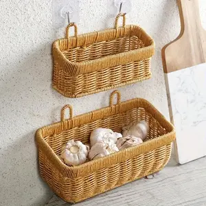 Wall Mounted Storage Basket, 1 Count Kitchen Wall Hanging Basket, Rattan Basket, Multipurpose Basket, Home Organization and Storage Supplies for Kitchen Bathroom Bedroom Living Room Dorm Office Desk, Hangable, Organizer Storage
