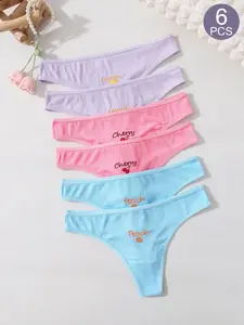 4/6/7PCS Women's Sexy Fashion Bikini, Drop-Waist Thongs, Eyelet Embroidery Design, Plain Pattern, Fitted Drop Waist, All Seasons Wear