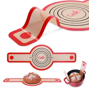 2 PCs Bread Sling，Silicone Bread Sling，Non-Stick & Easy Clean Reusable Silicone Bread Baking Mat，Sourdough Bread Baking Mat & 1 Storage Band & 3 Coasters Bakeware Set Utensils Oven Parchment Paper