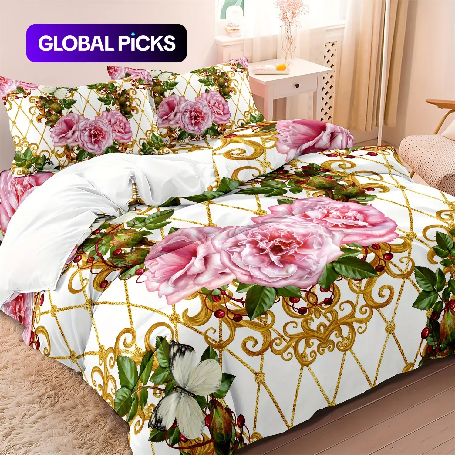 Floral Pattern Bedding Set, 1 Set: 1 Duvet Cover & 2 Pillowcases without Filler, Soft Comfortable Bedding Set for Home, Bedroom & Hotel #GLOBAL PICKS