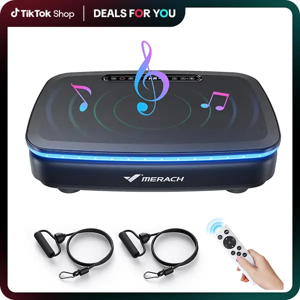 Dealsforyoudays MERACH Light Vibration Plate Exercise Machine with Bluetooth & Light , Lymphatic Drainage Machine, Whole Body Workout Vibration Platfo